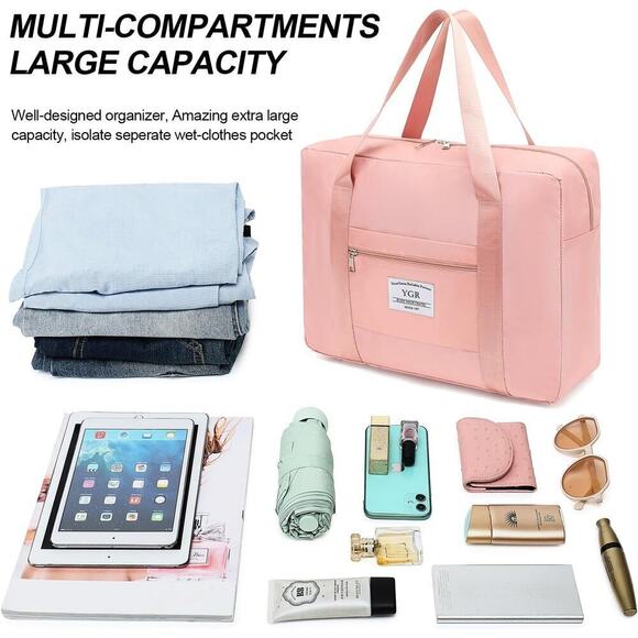 New YGR Travel Duffel Bag,  Sports Tote Gym Bag, Carry Luggage Shoulder Bag Pink - Picture 2 of 8